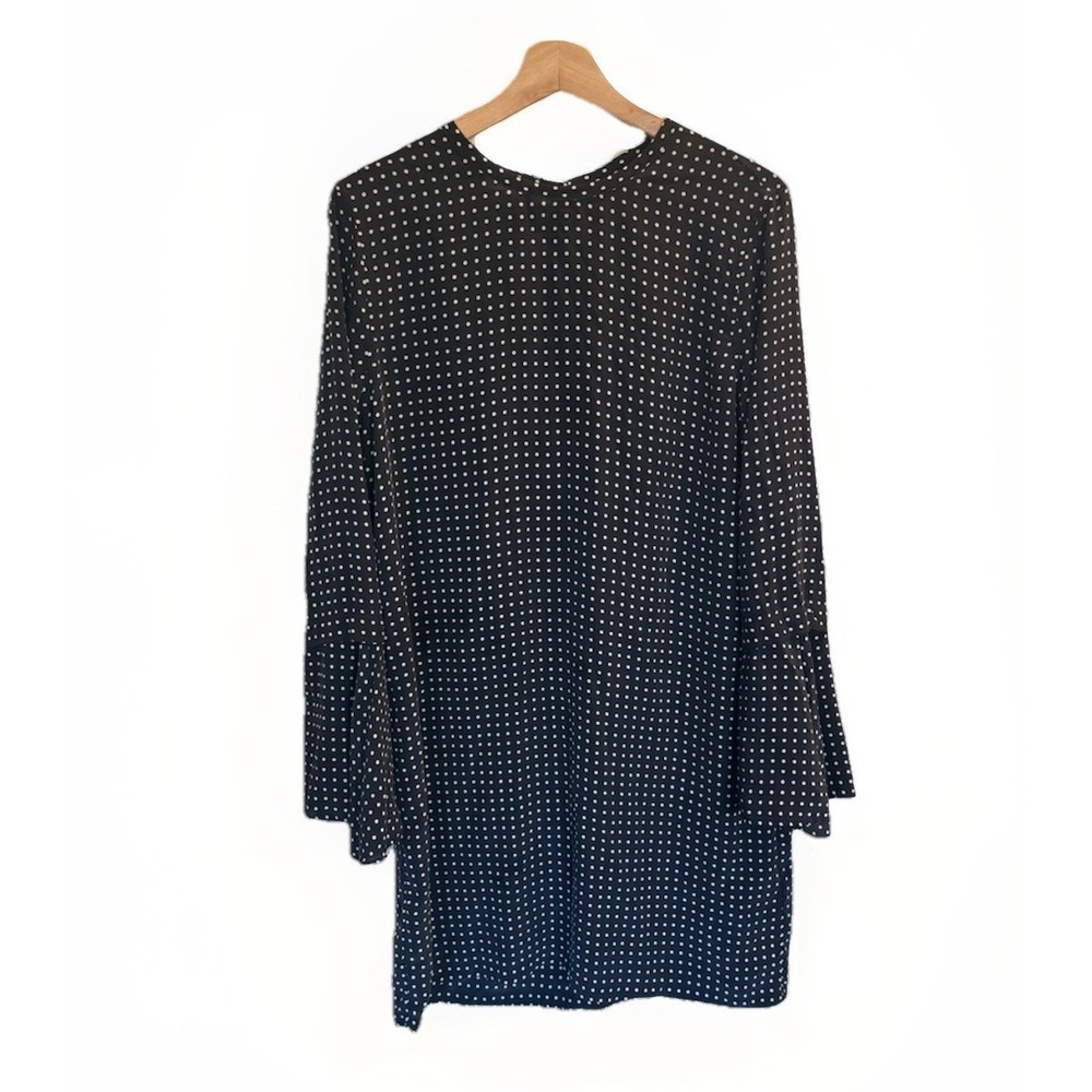 Equipment Sheath Dress Womens Large  Black White Polka Dot Long Sleeve Career